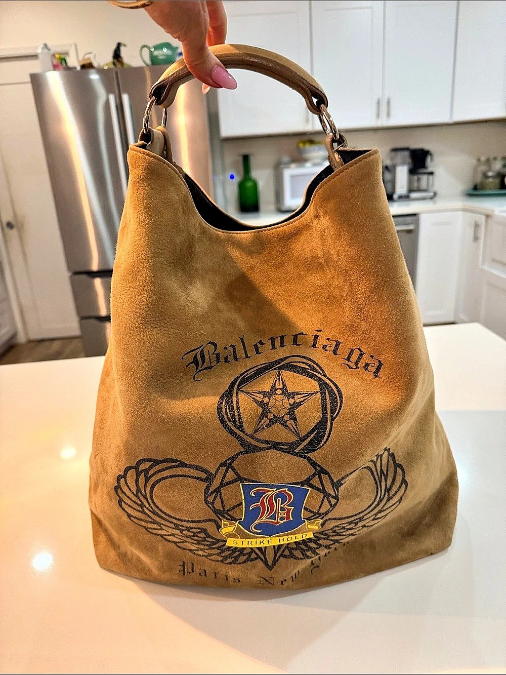 Balenciaga Suede Strike Hold Hobo Bag in Brown